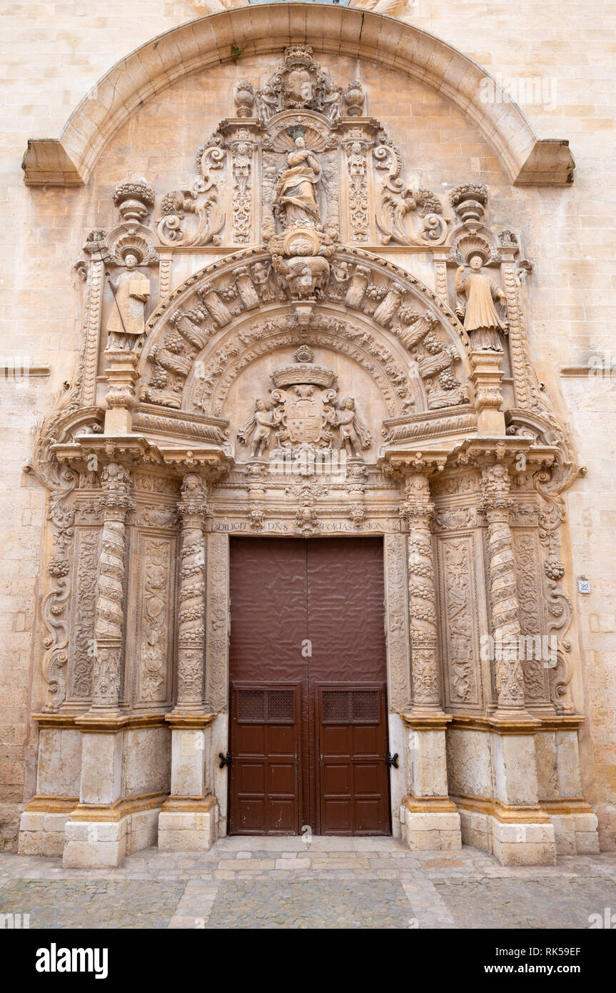 PALMA DE MALLORCA, SPAIN - JANUARY 29, 2019: The baroque portal of church La iglesia de Monti-sion (1624 - 1683). Stock Photo