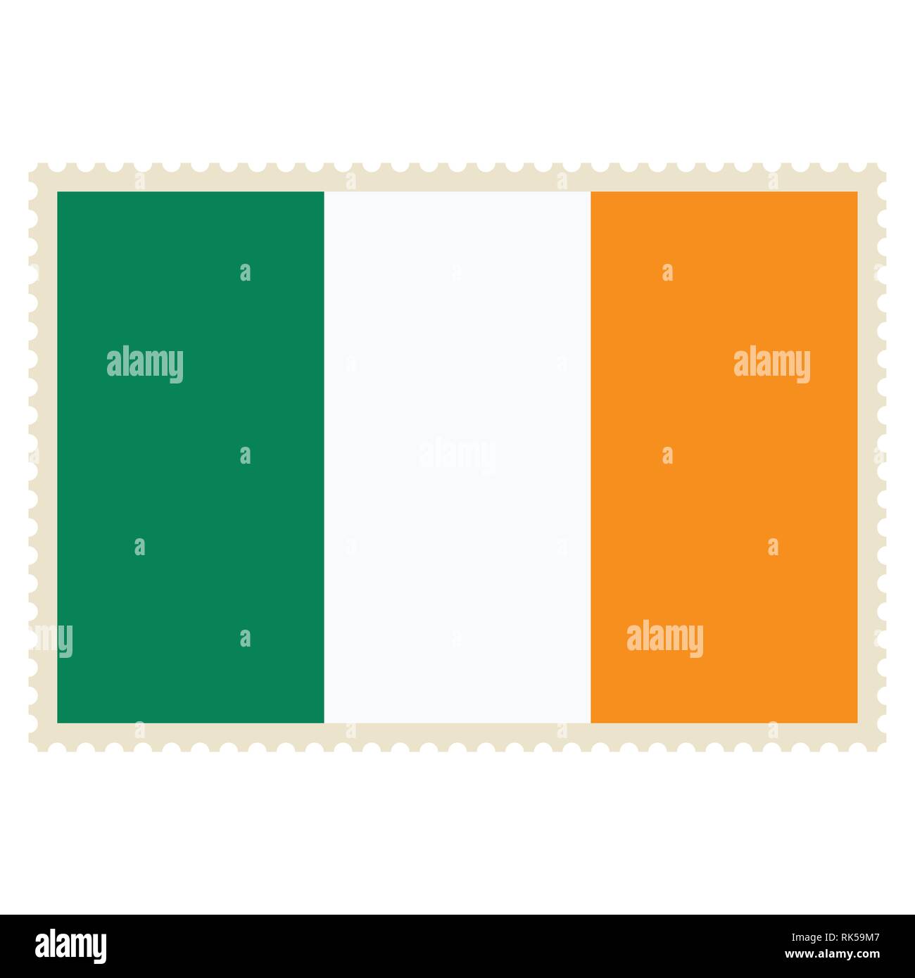 Vector icon Ireland flag on postage stamp isolated on white background. Ireland flag button Stock Vector