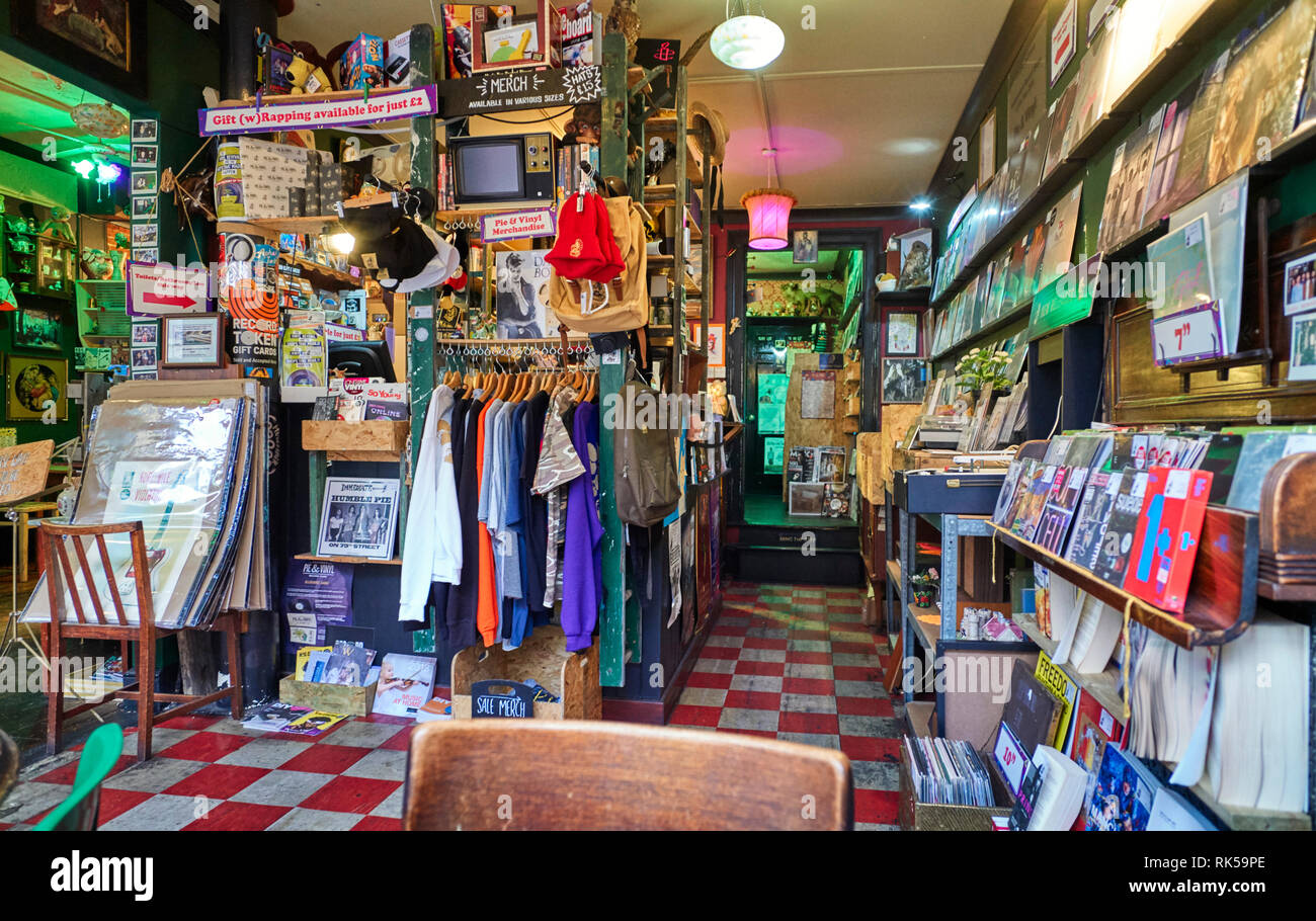 Interior of Pie and Vinyl cafe and record shop in Castle Street, Southsea,  Portsmouth which sells clothing and records as well as serving pies Stock  Photo - Alamy