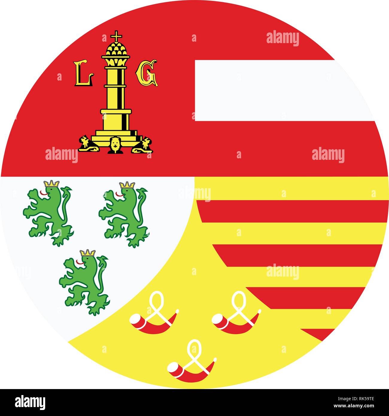 Vector round national flag of Liege province of Walloon and Belgium. Stock Vector