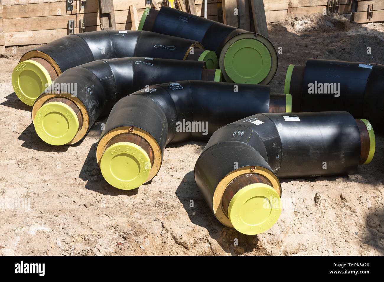 curve pieces of district heating pipe Stock Photo