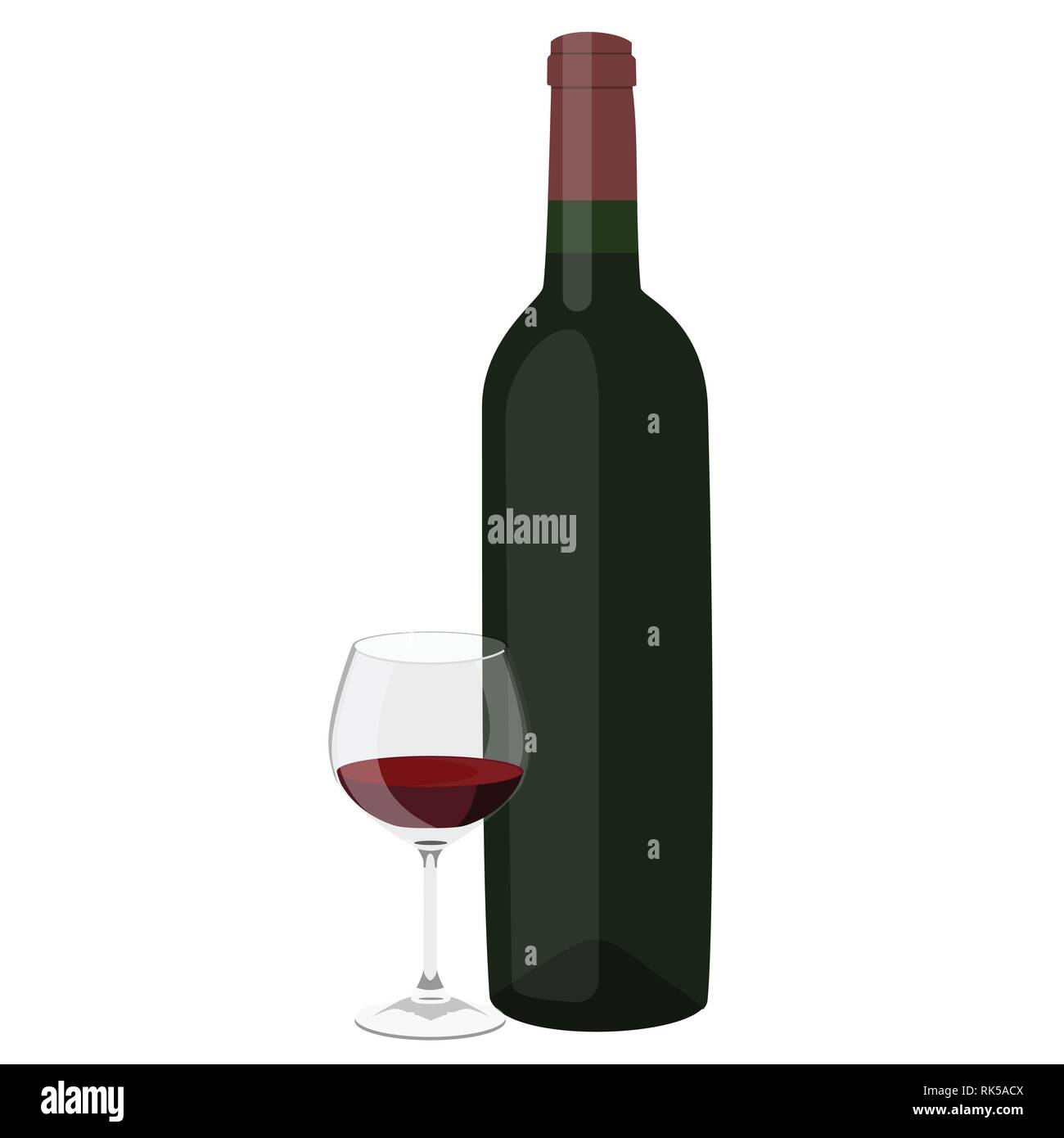 Vector illustration bottle of red wine and wine glass, wineglass ...