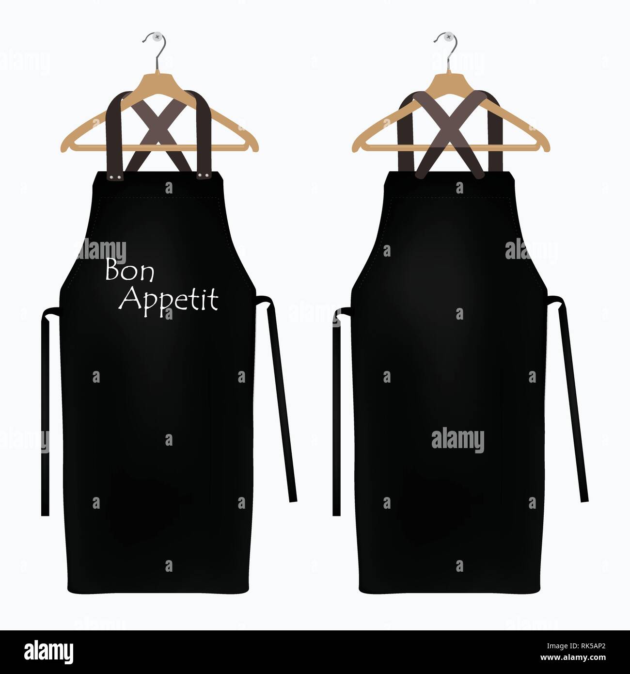 Black kitchen apron. Chef uniform for cooking vector template. Kitchen protective black apron