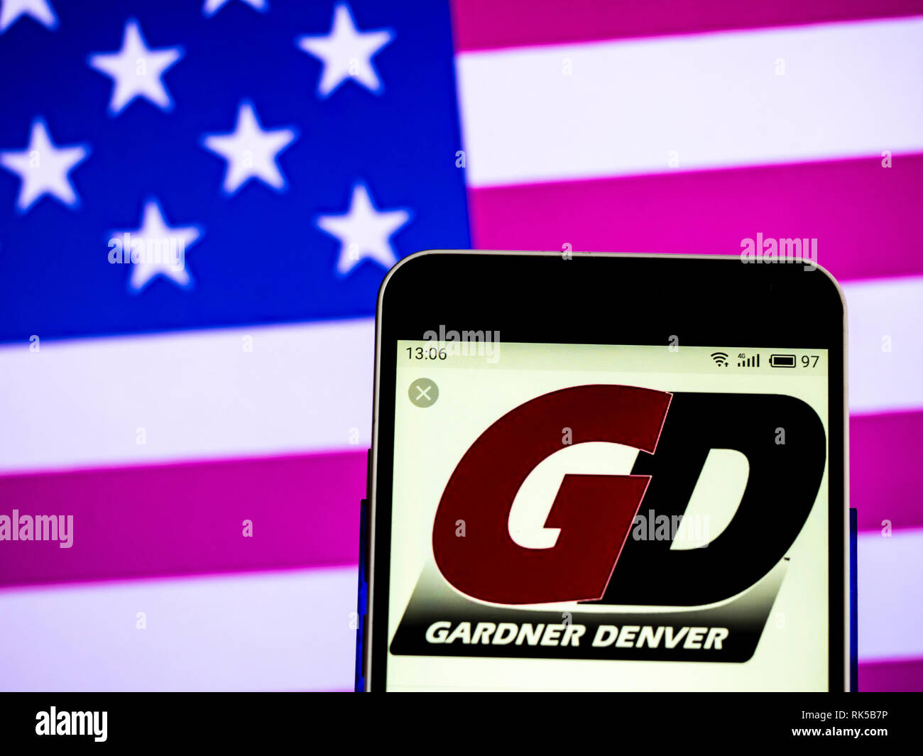 Gardner Denver Company logo seen displayed on smart phone Stock Photo