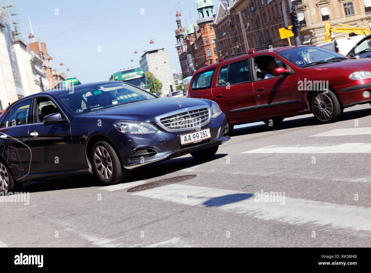 Copenhagen, Denmark June 27, 2018 One taxi cab in front of a