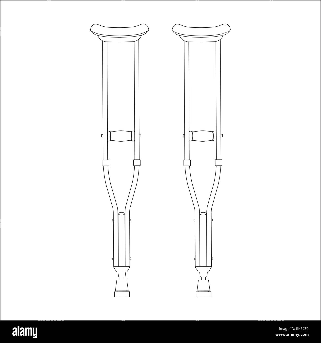 Crutches icon. Vector outline drawing thin line pair crutches or