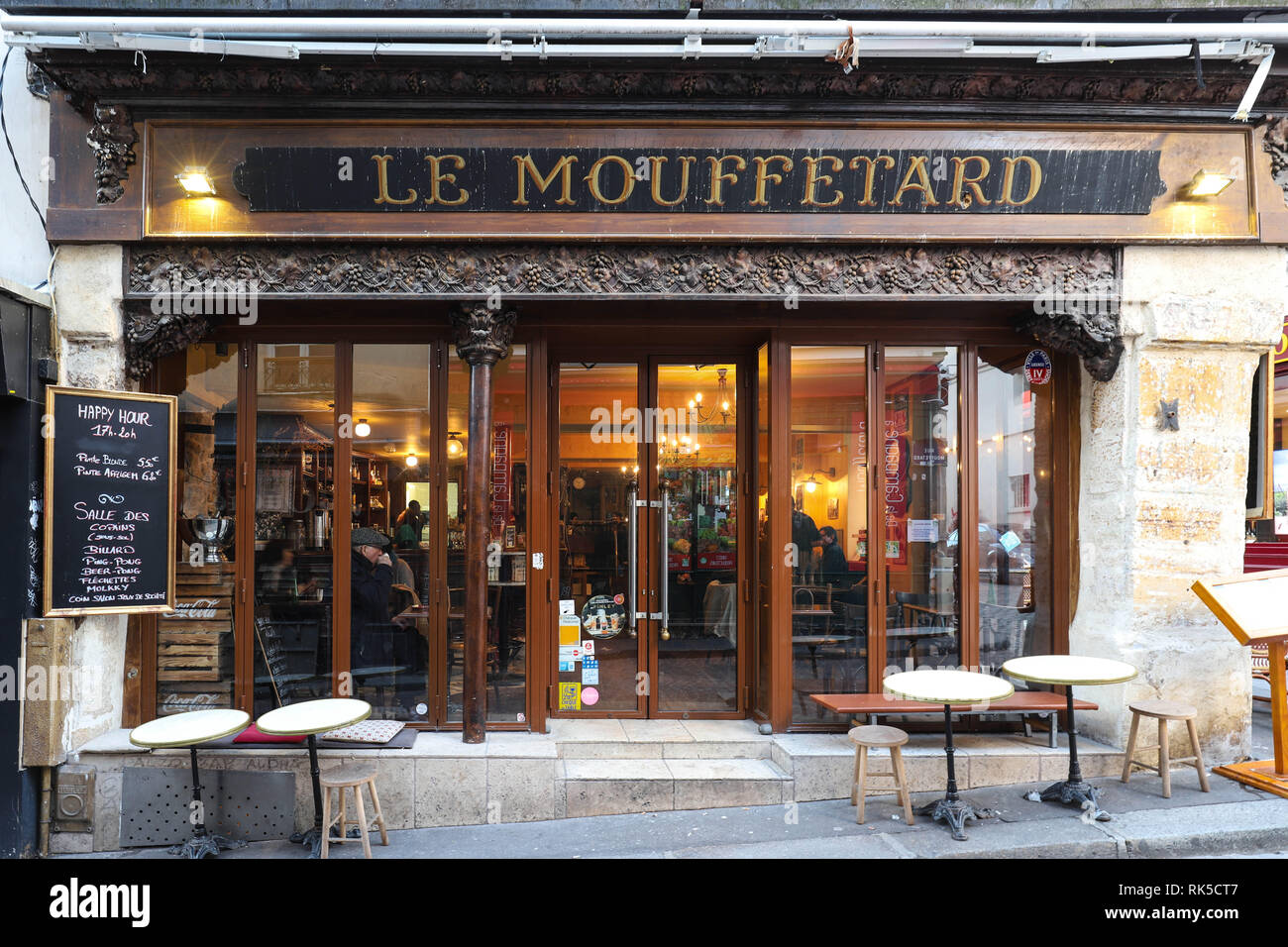 Located in the Latin Quarter, not far from the Pantheon sits a very classic French cafe Le Mouffetard . France. Stock Photo