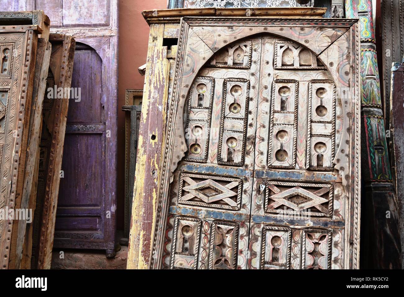 The Splendor Of Old Doors  Beautiful Moroccan old door. Marrakesh, Morocco. Stock Photo