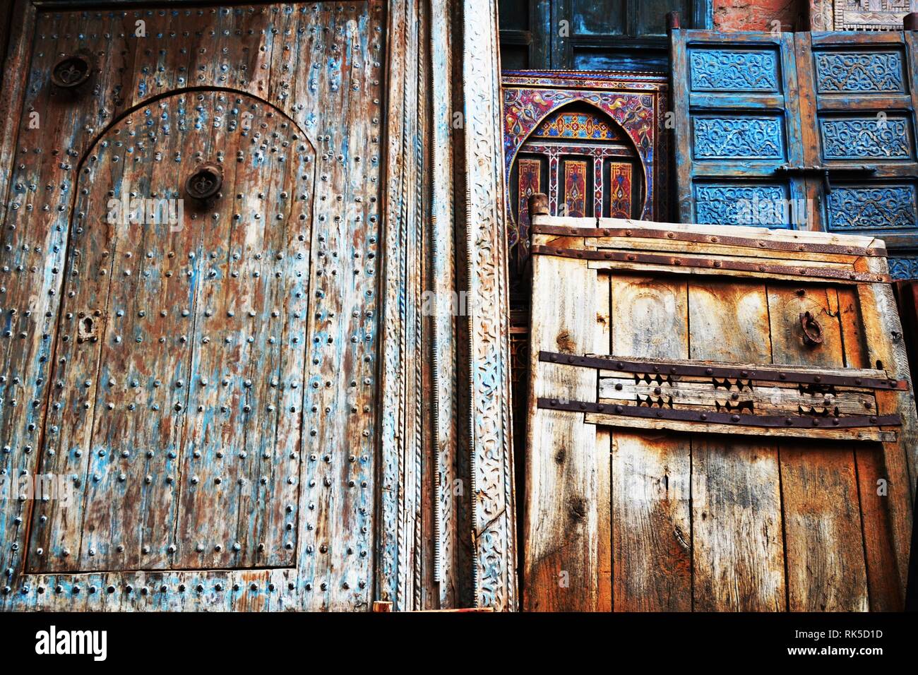 The Splendor Of Old Doors Beautiful Moroccan old door. Marrakesh, Morocco. Stock Photo