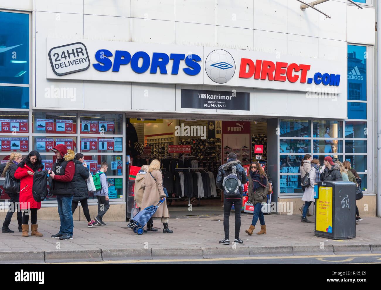 Sports Direct shop front entrance in Brighton, East Sussex, England, UK. Retail store. Stock Photo