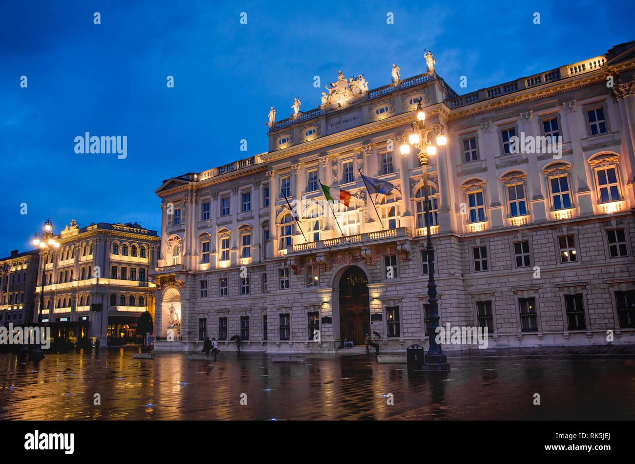Trieste - Italy - Palazzo della Regione in Piazza Unita d'Italia square at night Stock Photo