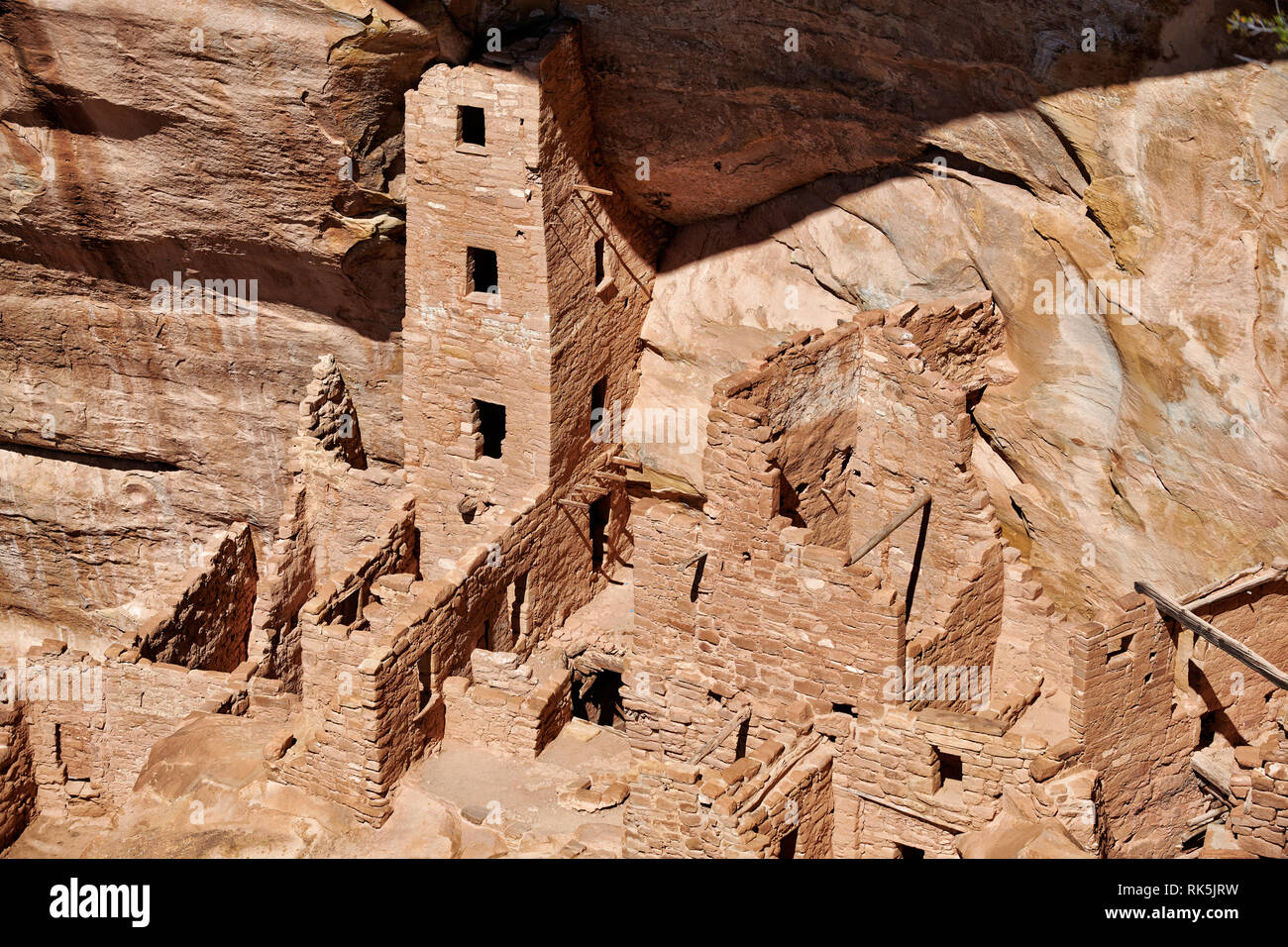 Square Tower House, Cliff dwellings in Mesa-Verde-National Park, UNESCO world heritage site, Colorado, USA, North America Stock Photo