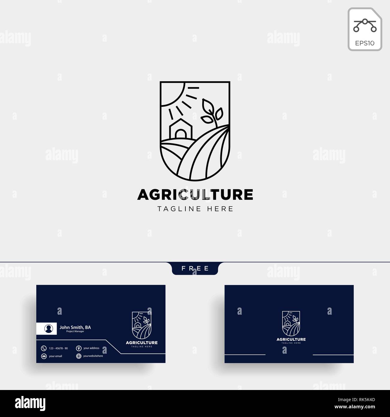 agriculture eco nature green line art logo template icon element ...