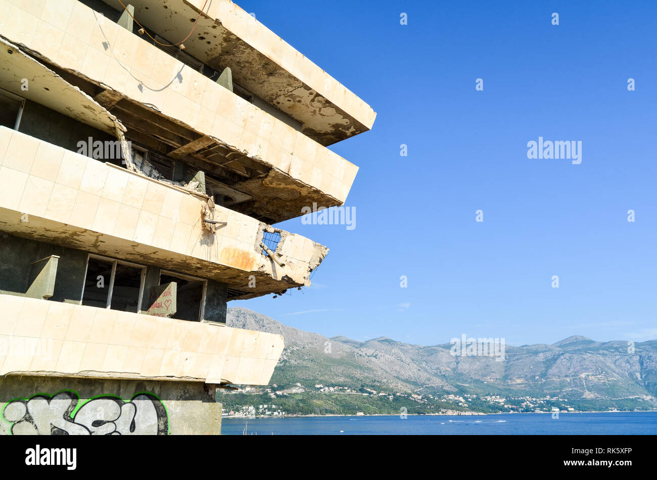 Ruins of Hotel Goricina in Kupari, a coastal resort in the area of Dubrovnik, Croatia Stock Photo
