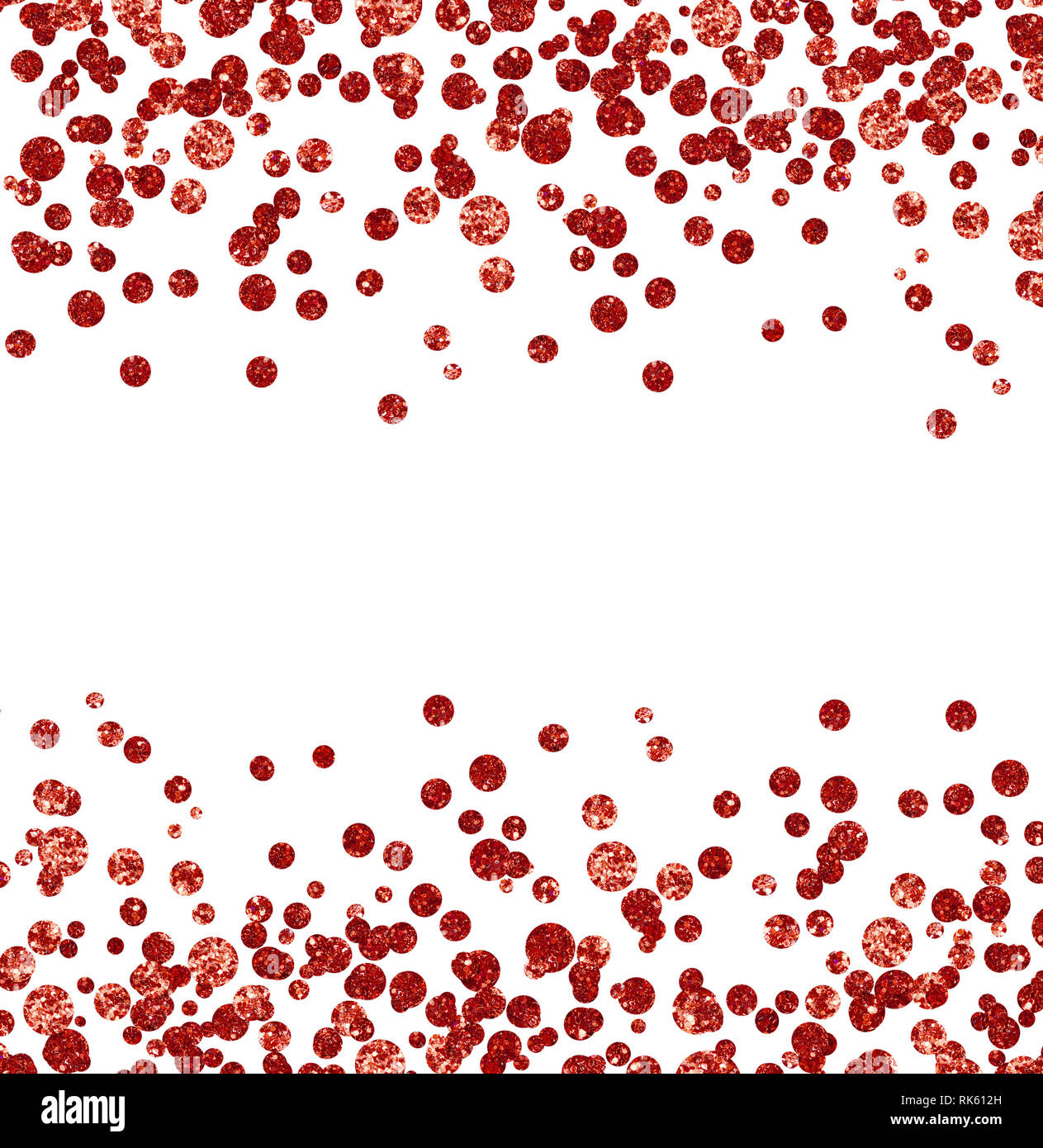 Red glitter confetti borders isolated on white background Stock Photo