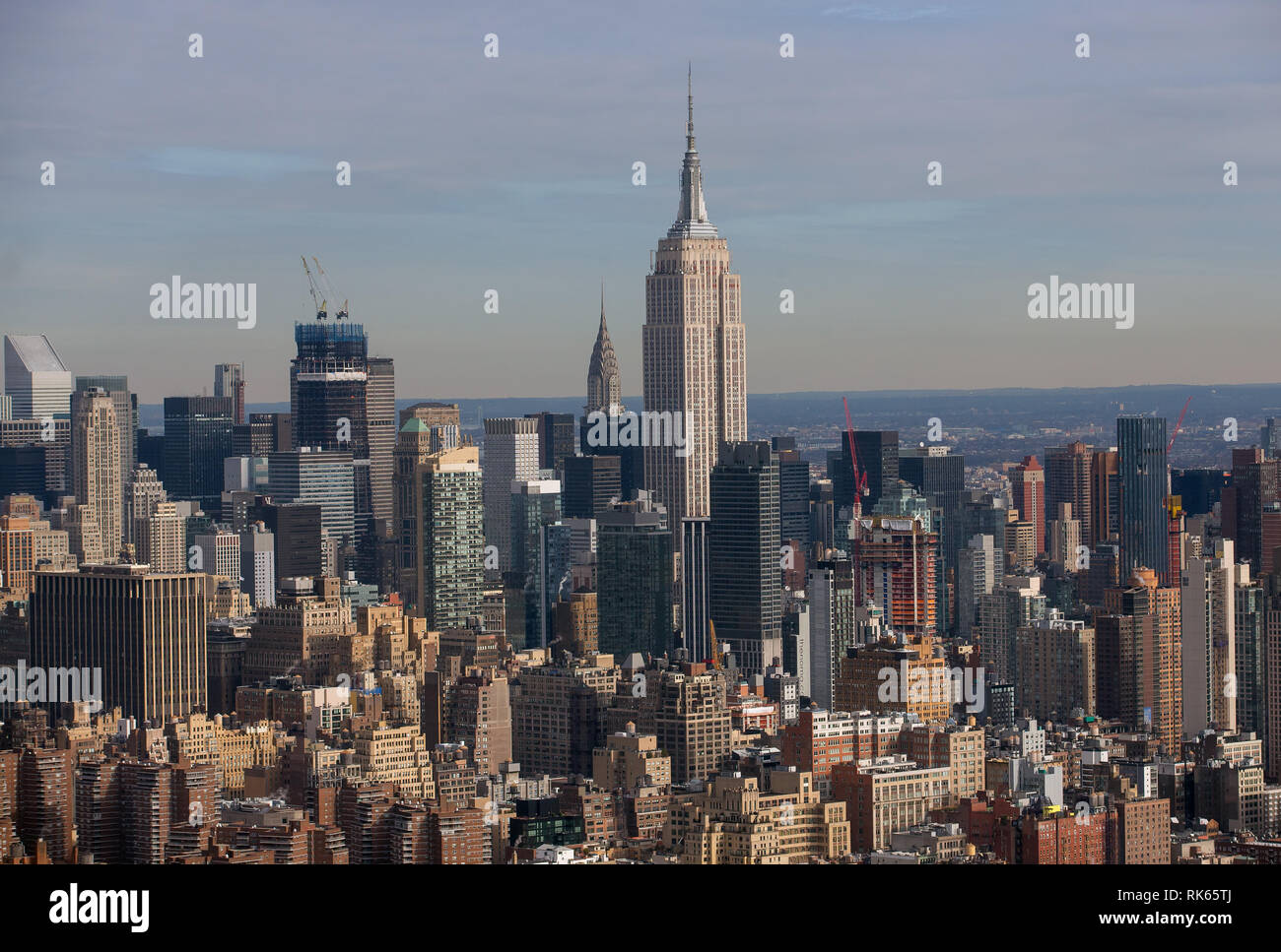 Aerial view of the empire state building, Chrysler building and midtown manhattan, NY, USA, General View GV Stock Photo