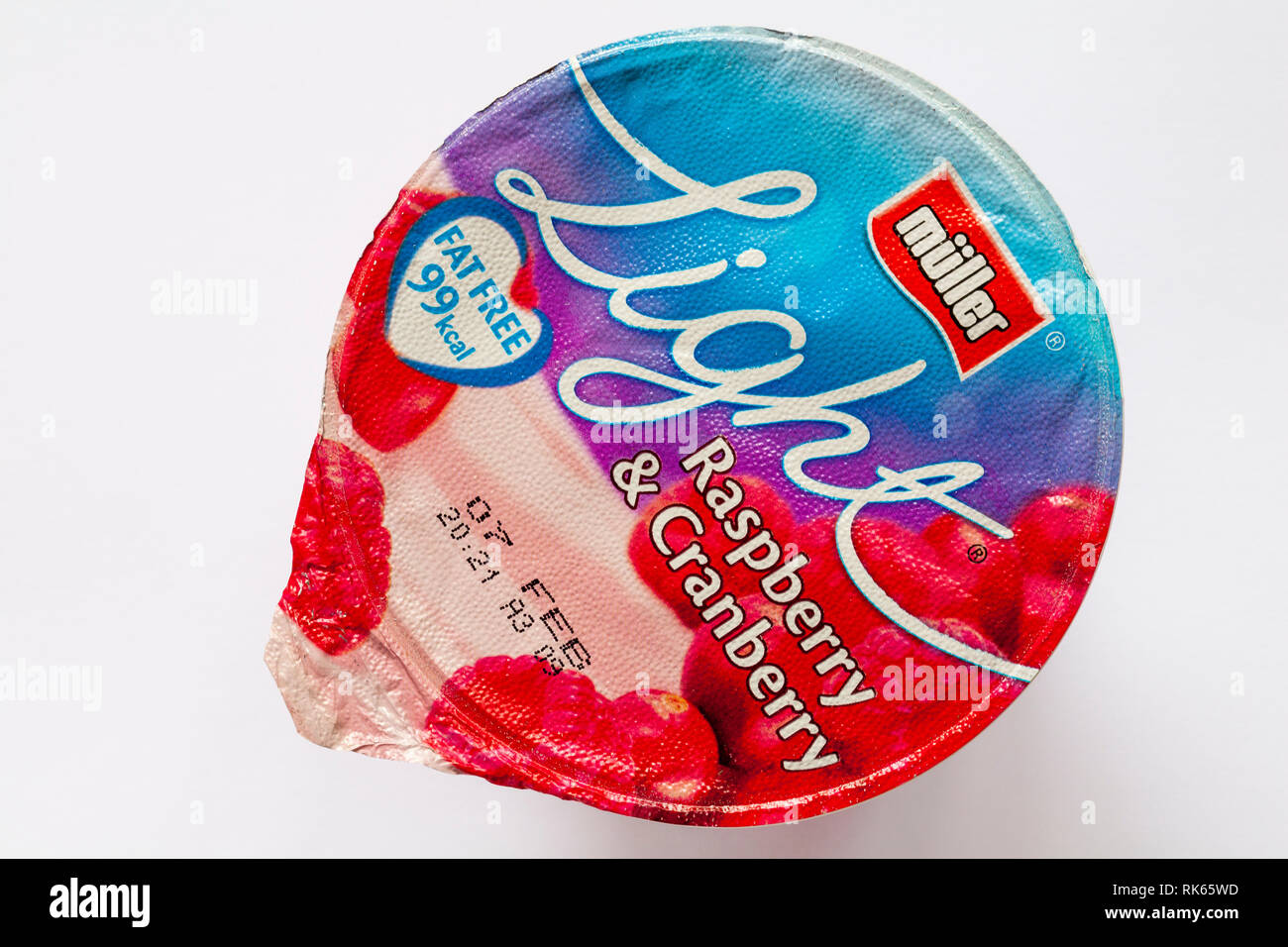 pot of Muller Light Raspberry & Cranberry yogurt fat free 99kcal