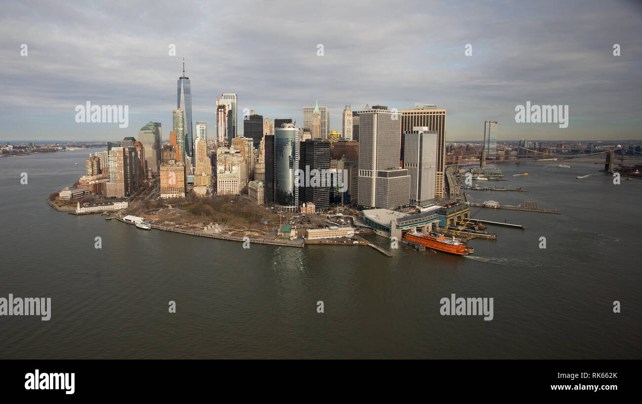 Aerial view of the financial district and downtown manhattan, NY, USA, General View GV Stock Photo