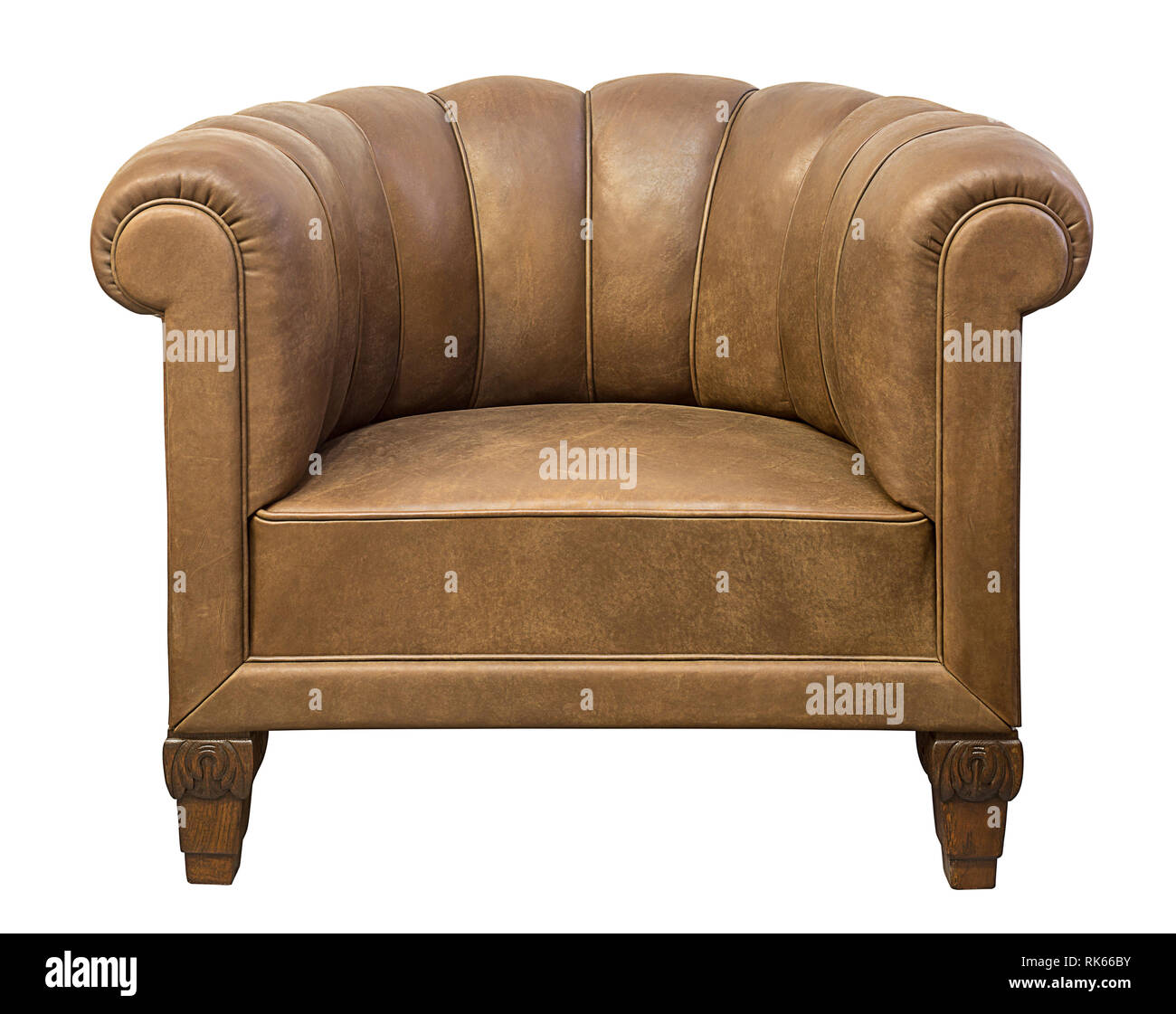 Art deco styled brown vintage armchair isolated on white background