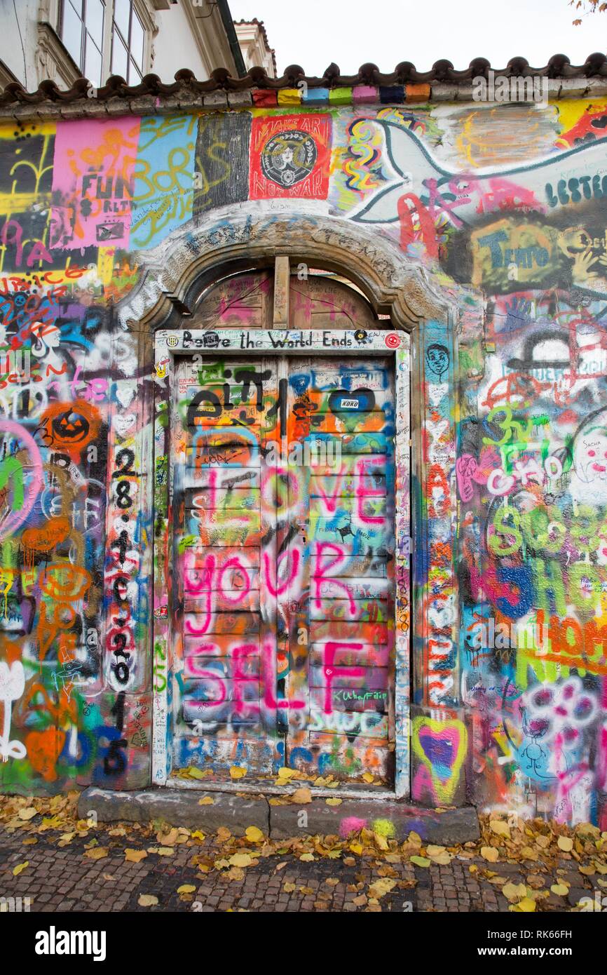 Lennon Wall or John Lennon Wall with colorful grafitti in Prague, Czech Republic Stock Photo Alamy