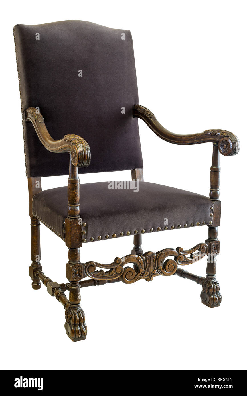 Vintage Oak antique Chair isolated on white background Stock Photo - Alamy