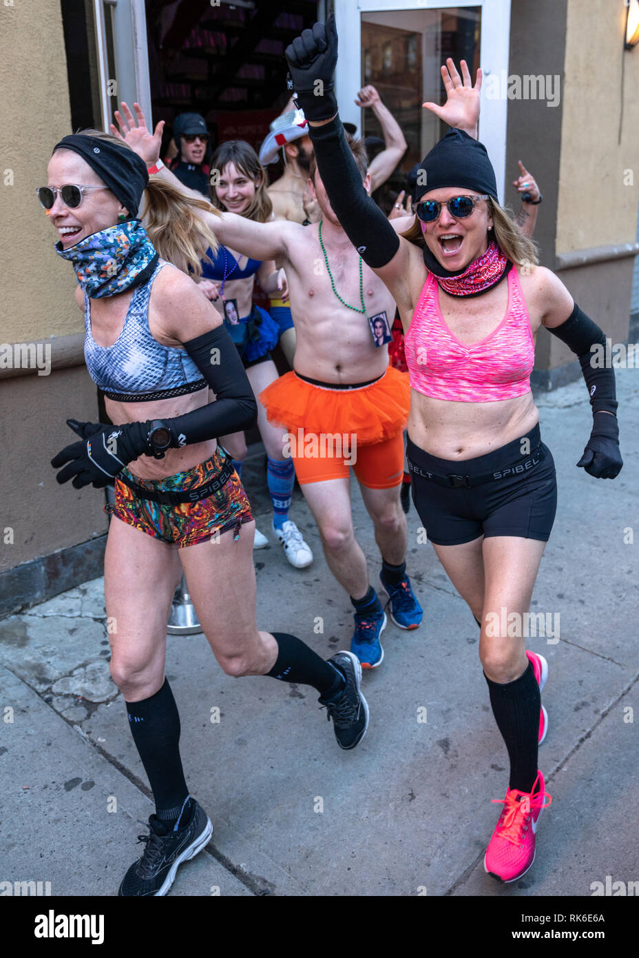 New York, USA. 9 February 2019. Runners wearing little more than underwear  defy freezing temperatures to participate in Cupid's Undie Run in New York  City. The annual charity event raises funds to