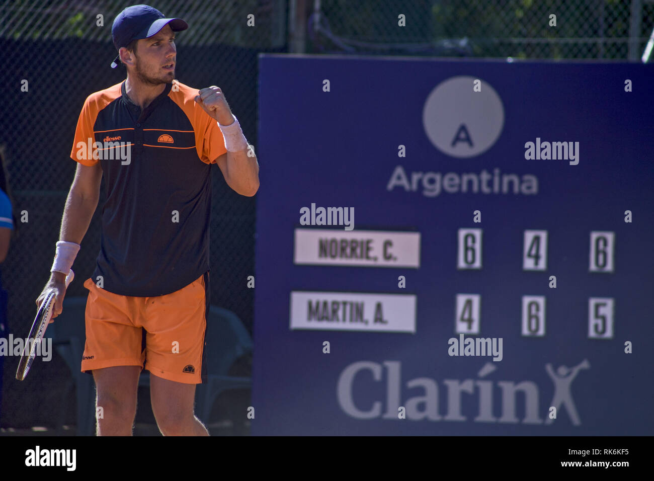 Buenos Aires, Federal Capital, Argentina. 9th Feb, 2019. Argentina Open started its 2019 version, this Saturday, with the first qualy matches and the draw of the main draw. From 11 in the morning, the preliminary phase began.In the field 2, after the triumph of the Brazilian Rogerio Dutra Silva before the Norwegian Casper Ruud made debut the maximum favorite, the British Cameron Norrie who had to appeal to all his resources to seal the victory before Andrej Martin, of Slovakia, by a strenuous 6 -4, 4-6 and 7-5.In the picture the British Cameron Norrie. (Credit Image: © Roberto Almeida Stock Photo