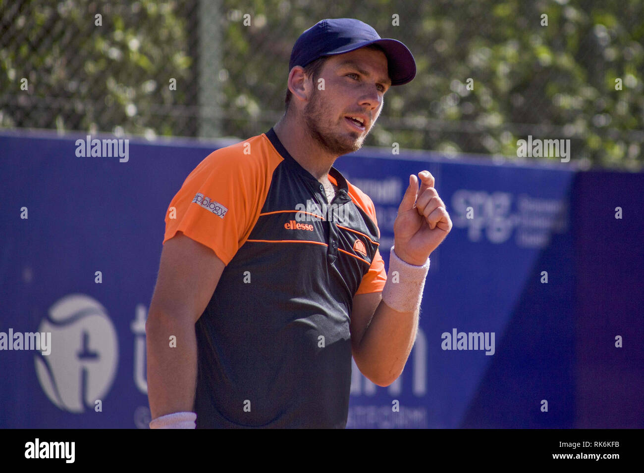 Buenos Aires, Federal Capital, Argentina. 9th Feb, 2019. Argentina Open started its 2019 version, this Saturday, with the first qualy matches and the draw of the main draw. From 11 in the morning, the preliminary phase began.In the field 2, after the triumph of the Brazilian Rogerio Dutra Silva before the Norwegian Casper Ruud made debut the maximum favorite, the British Cameron Norrie who had to appeal to all his resources to seal the victory before Andrej Martin, of Slovakia, by a strenuous 6 -4, 4-6 and 7-5.In the picture the British Cameron Norrie. (Credit Image: © Roberto Almeida Stock Photo