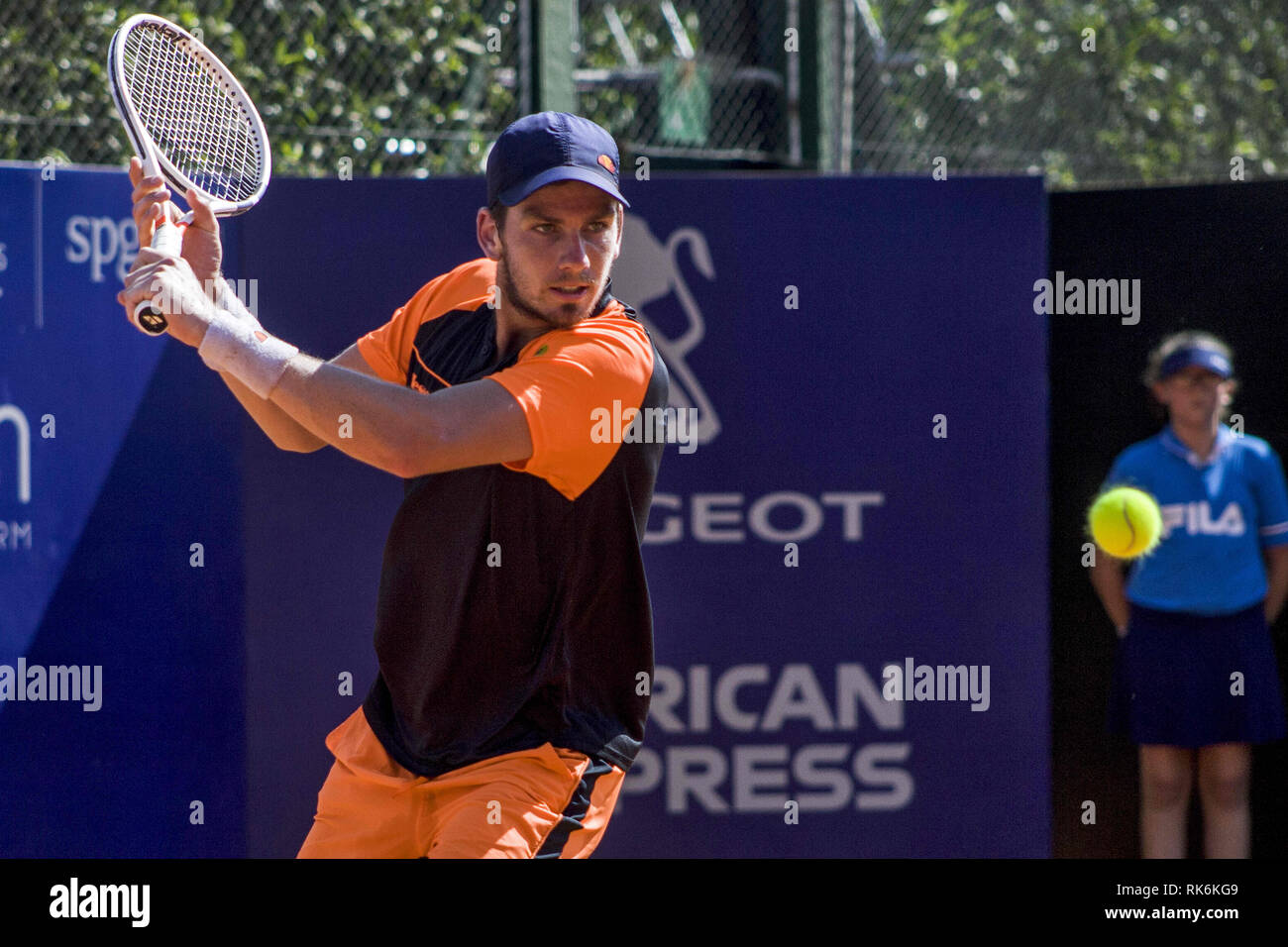 Buenos Aires, Federal Capital, Argentina. 9th Feb, 2019. Argentina Open started its 2019 version, this Saturday, with the first qualy matches and the draw of the main draw. From 11 in the morning, the preliminary phase began.In the field 2, after the triumph of the Brazilian Rogerio Dutra Silva before the Norwegian Casper Ruud made debut the maximum favorite, the British Cameron Norrie who had to appeal to all his resources to seal the victory before Andrej Martin, of Slovakia, by a strenuous 6 -4, 4-6 and 7-5.In the picture the British Cameron Norrie. (Credit Image: © Roberto Almeida Stock Photo