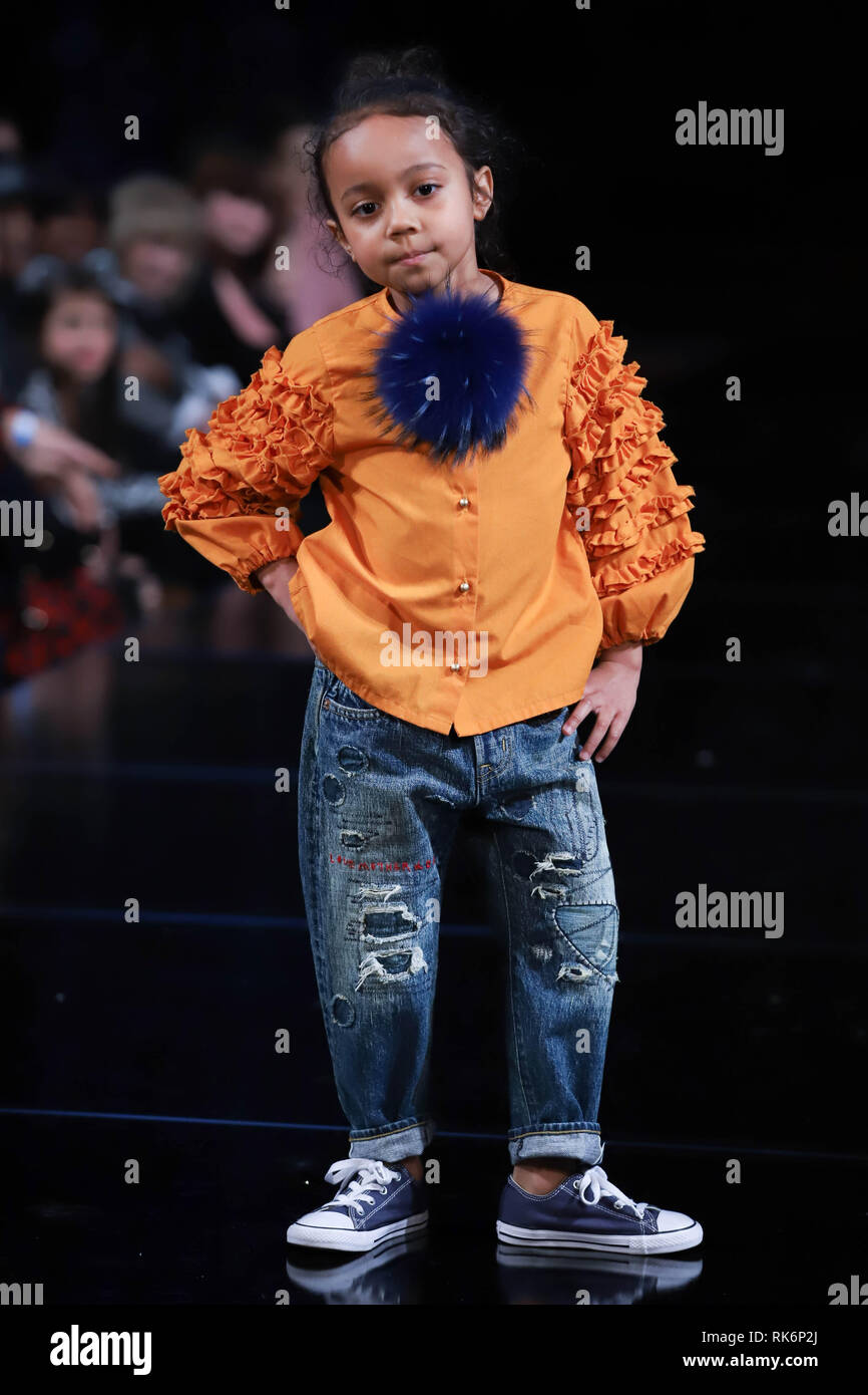 New York, New York, USA. 9th Feb, 2019. A model walks the runway for Trico Field At New York Fashion Week Powered By Art Hearts Fashion NYFW at The Angel Orensanz Foundation on February 9, 2019 in New York City. Credit: William Volcov/ZUMA Wire/Alamy Live News Stock Photo