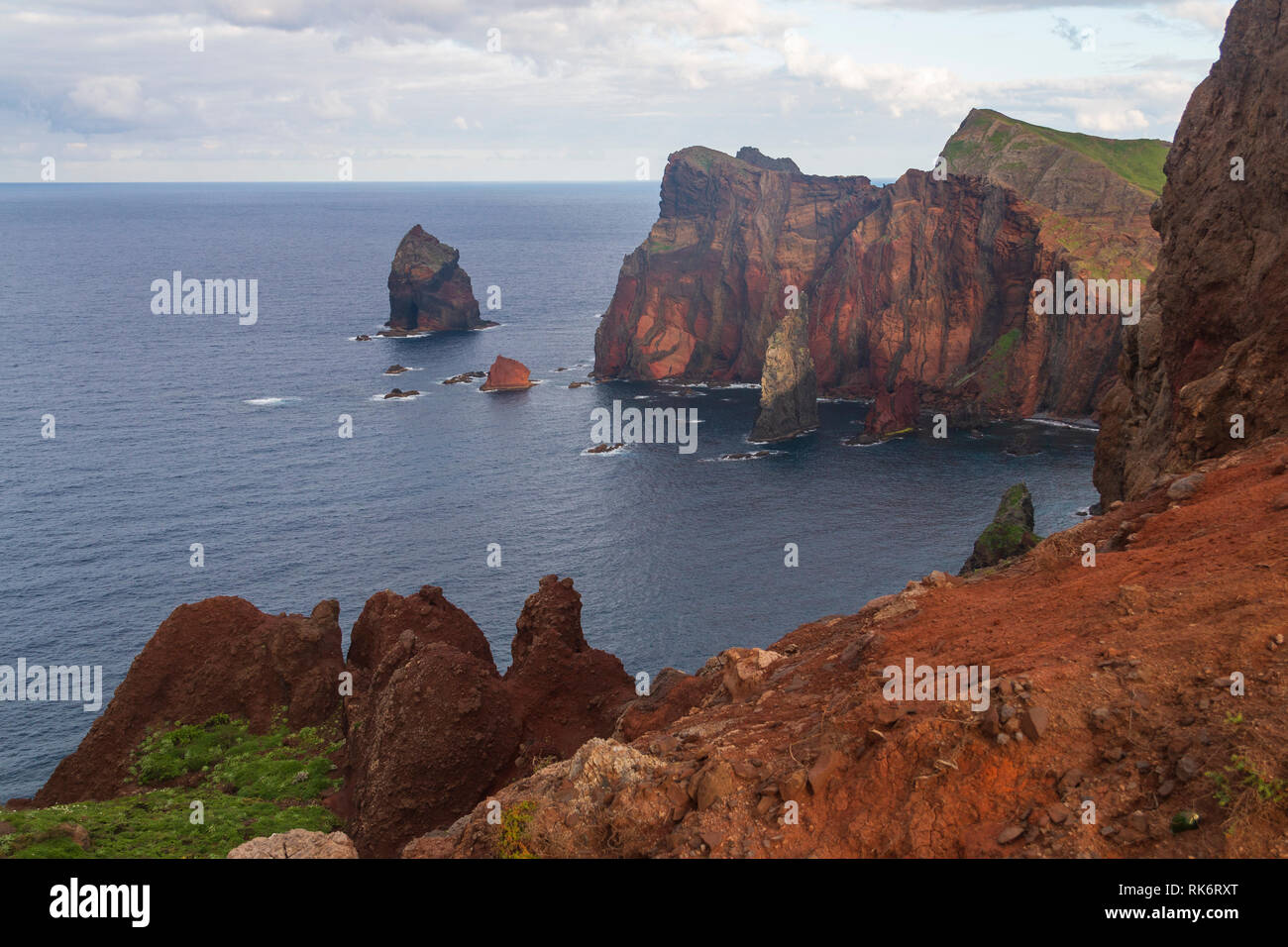 An image of colourful volcanic cliffs taken in Madeira, Portugal Stock Photo