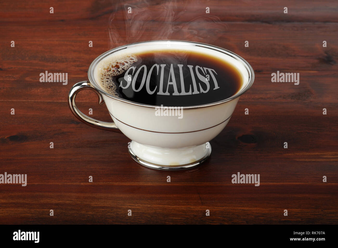 Hot fresh Socialist black coffee ready to start the day. Stock Photo