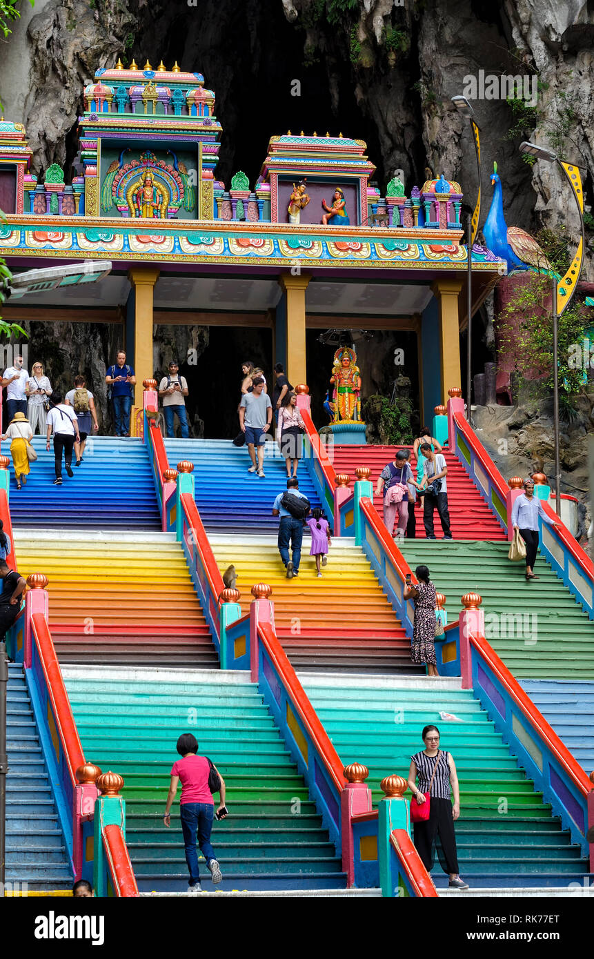 Batu Caves, Malaysia, 7 September, 2018 : New iconic look with colorful stair at Murugan Temple Batu Caves become a new attraction for tourism in Mala Stock Photo