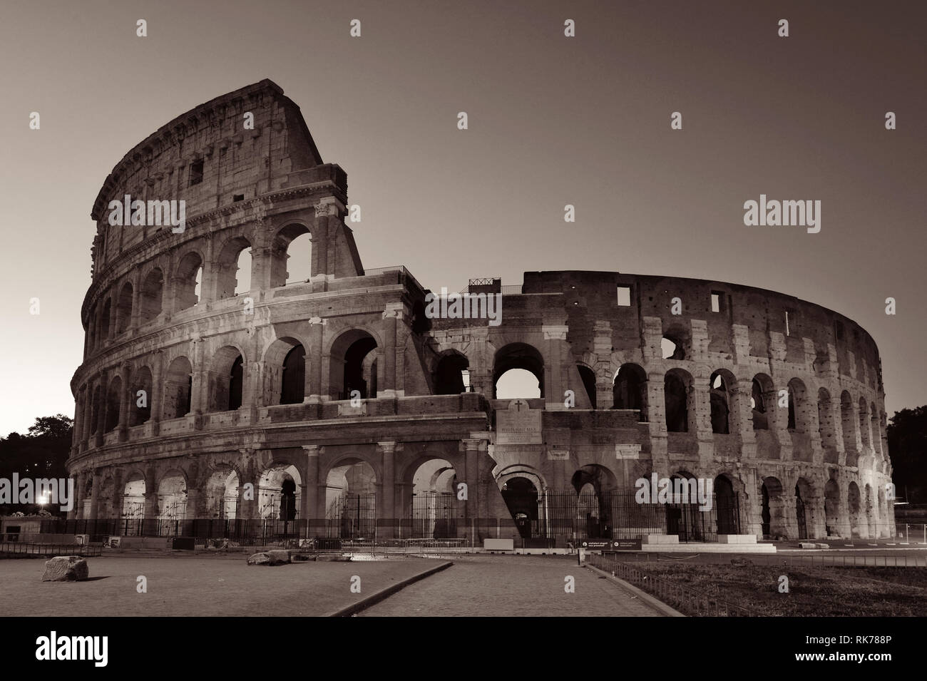 Colosseum at night in Rome Italy black and white Stock Photo - Alamy