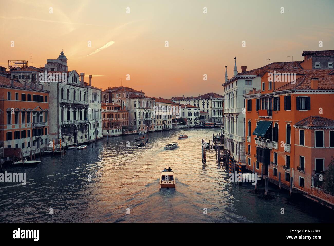 Venice grand canal sunset view with historical buildings. Italy Stock ...