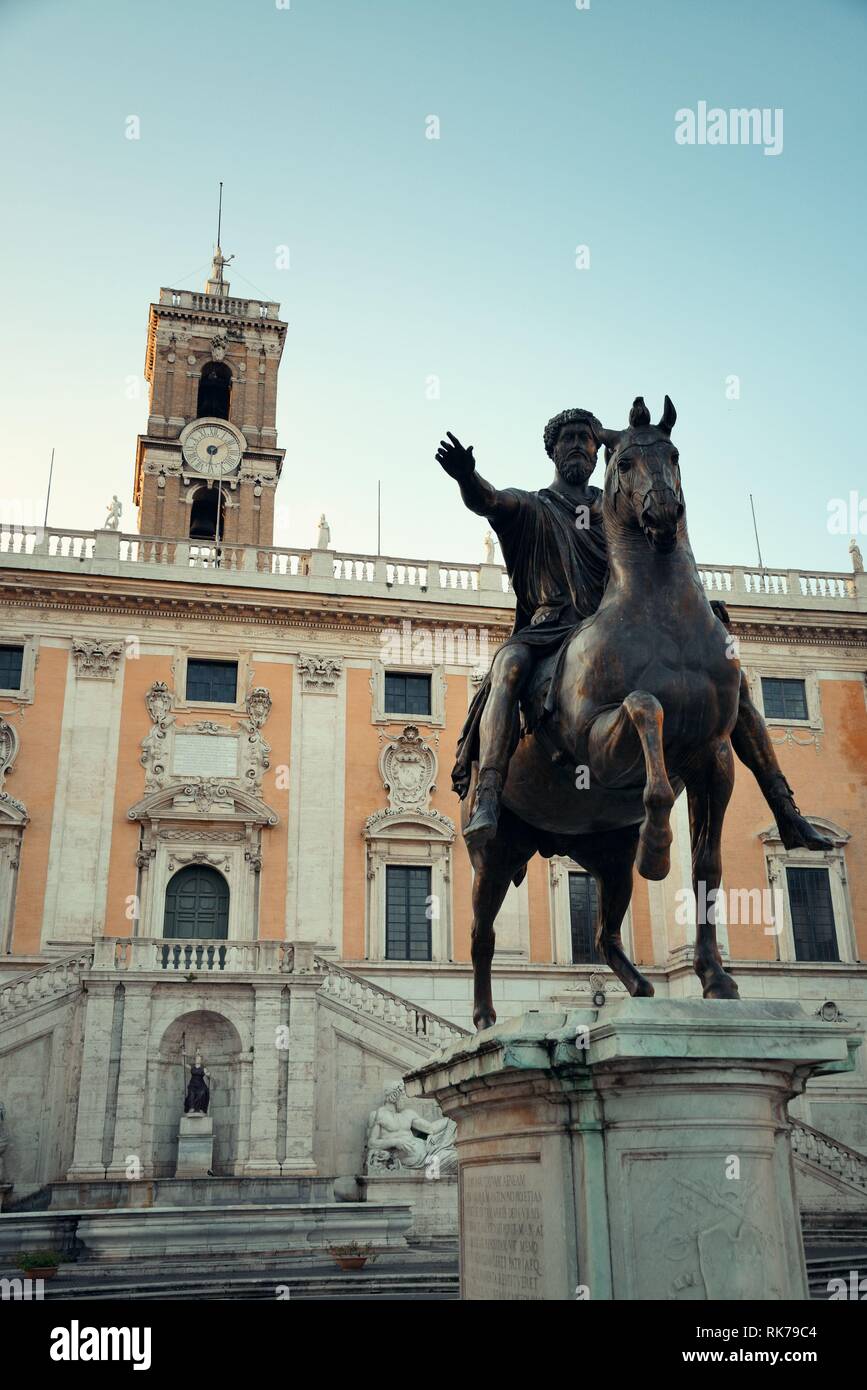 Piazza del Campidoglio with statue of Marcus Aurelius in Rome, Italy ...