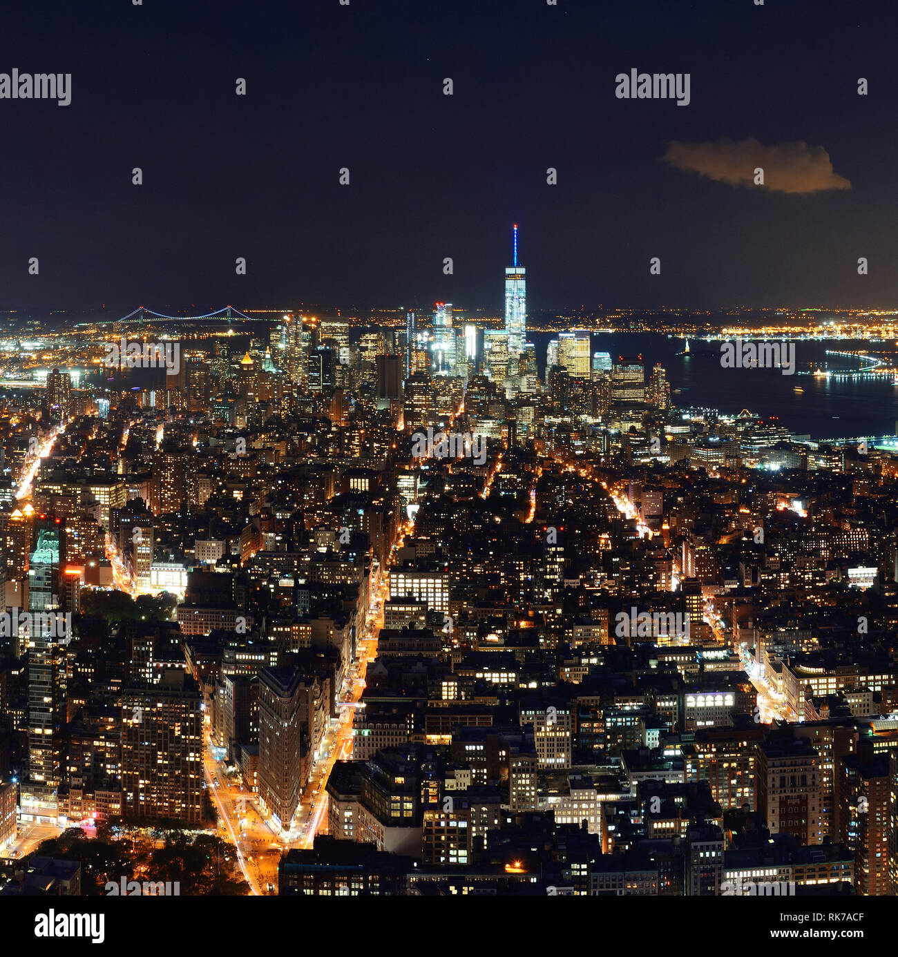 New York City downtown skyline night view Stock Photo - Alamy