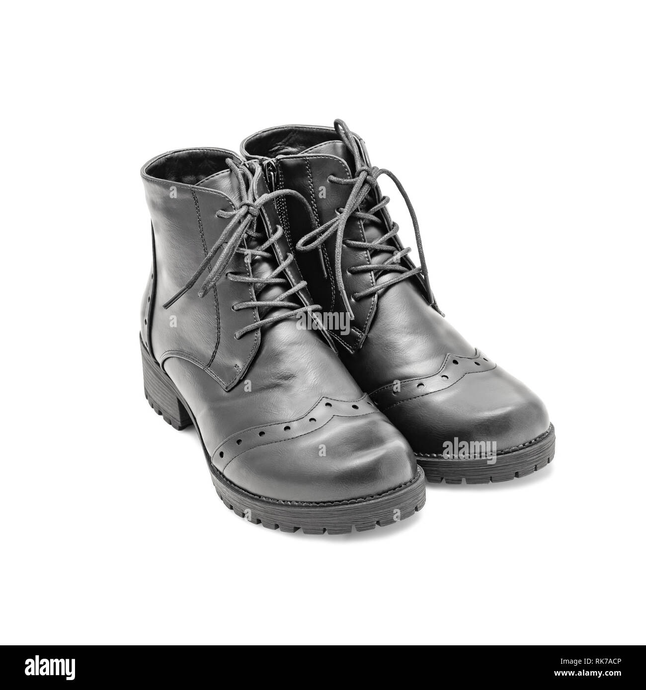 Black leather boots isolated on white background Stock Photo Alamy