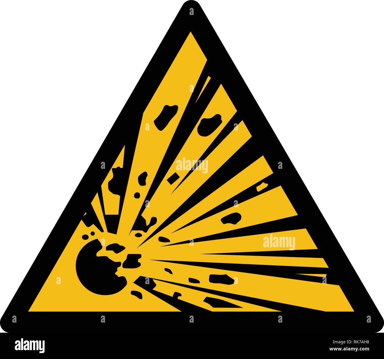 Yellow triangular vector sign warning of explosive material Stock Vector
