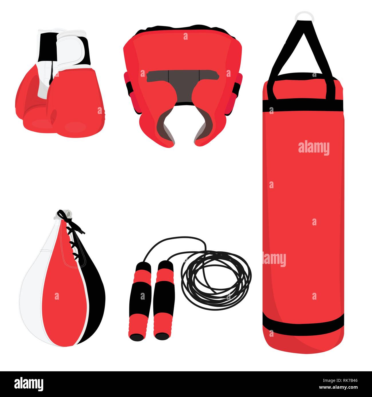 Red boxing set jumping rope, boxing gloves, bag, helmet and punching