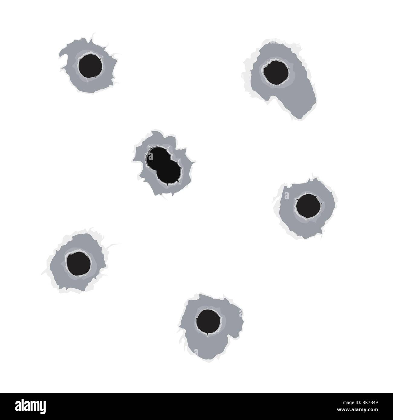 Set bullet holes. Isolated on white background. Vector illustration