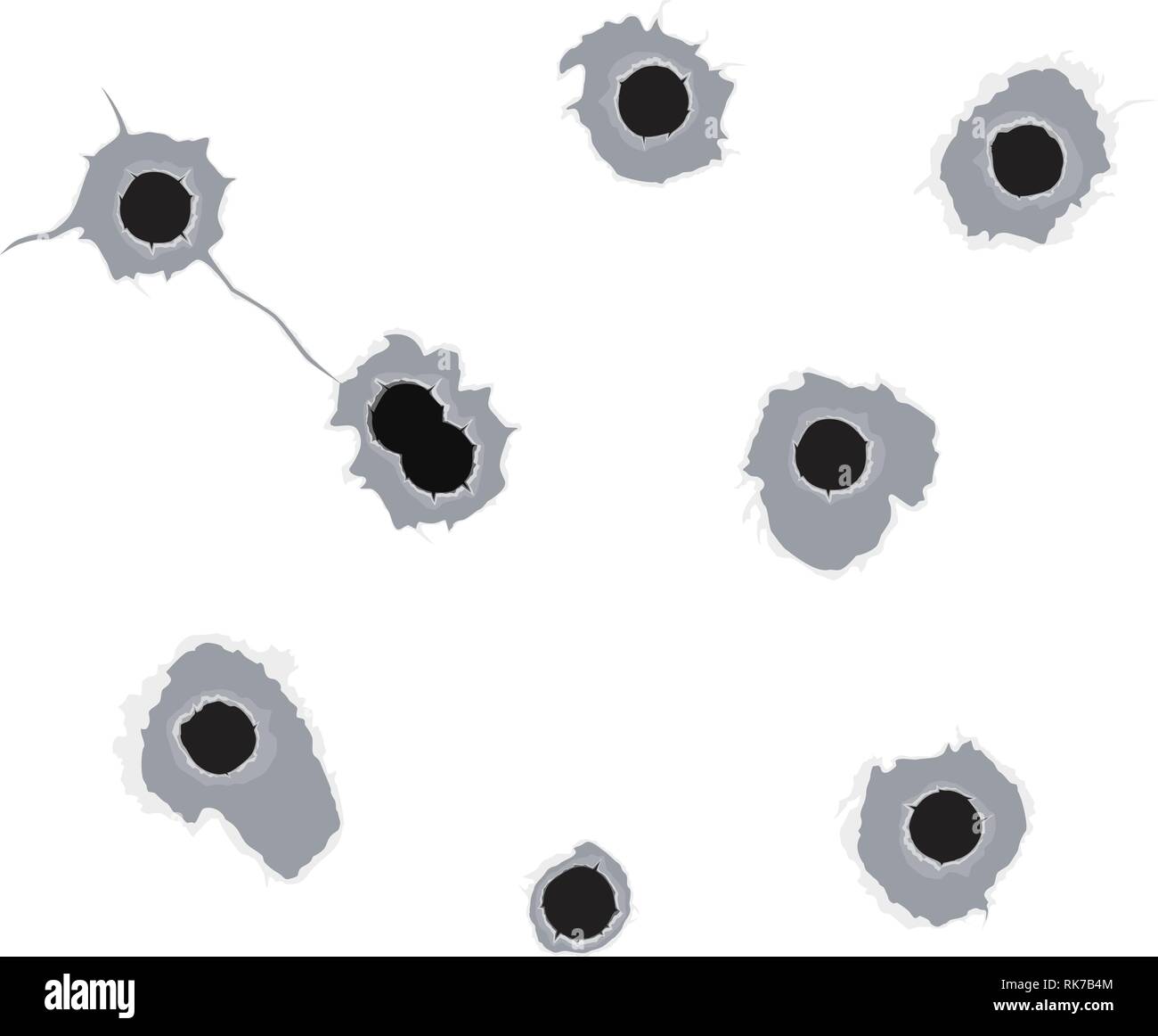 Set bullet holes. Isolated on white background. Vector illustration, eps 10 Stock Vector Image