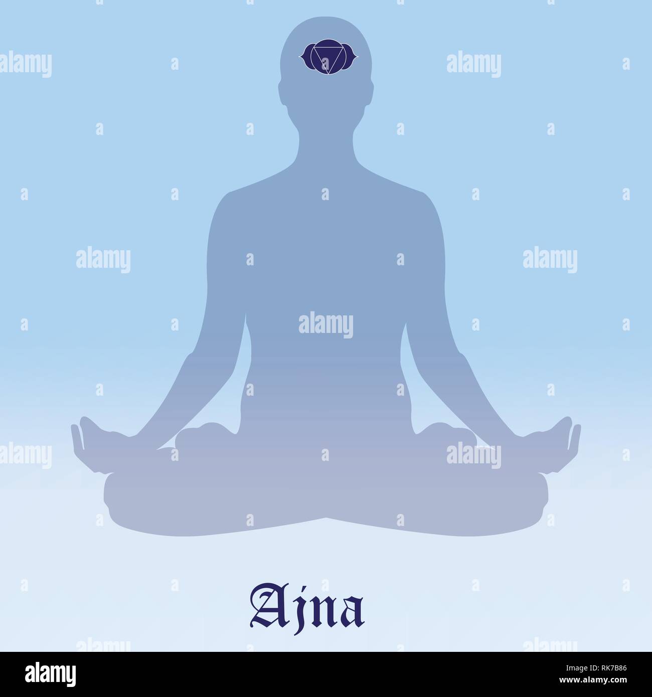 Ajna Chakra symbol vector illustration. Silhouette meditating Ajna Chakra symbol vector illustration. Silhouette meditating