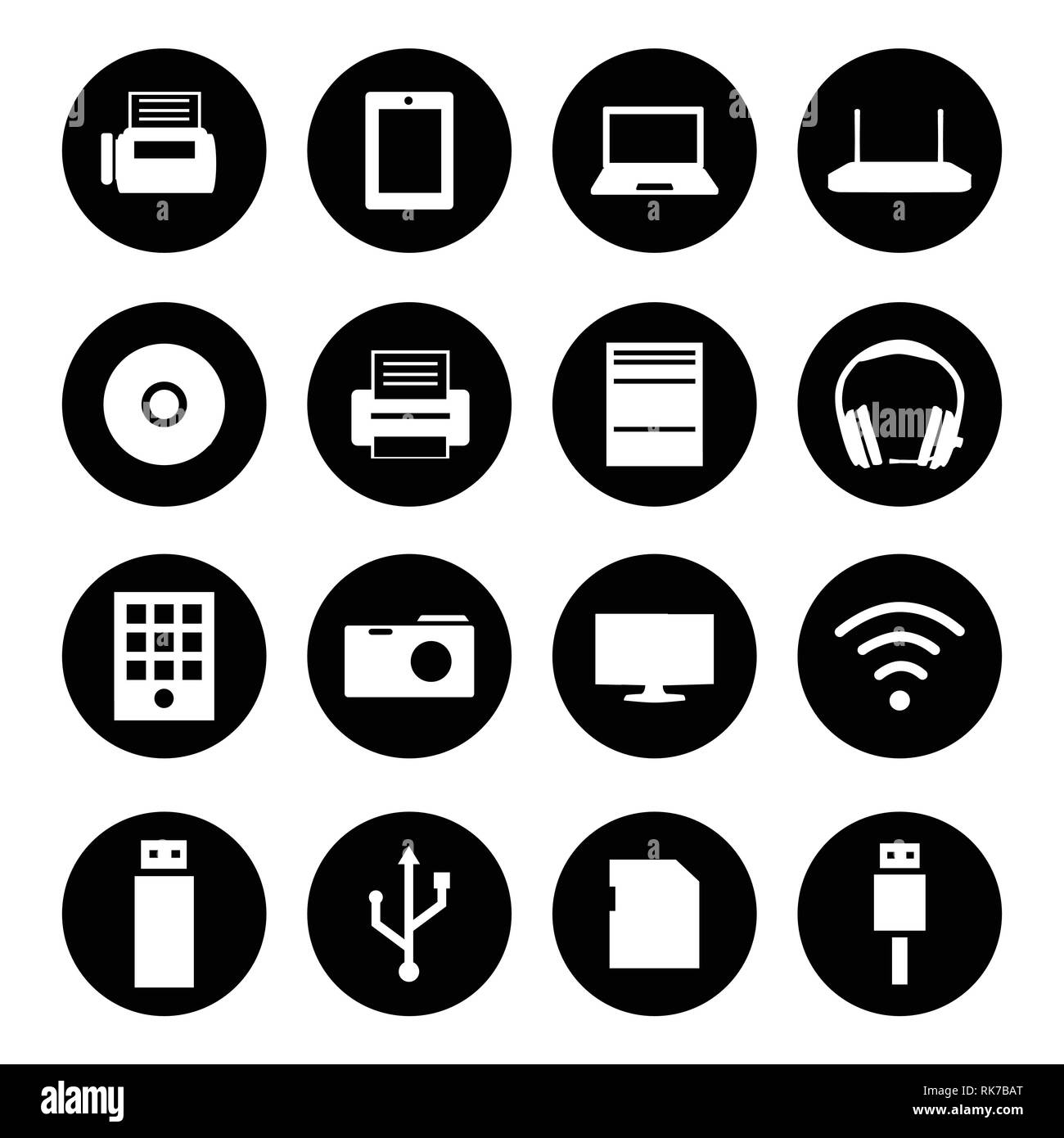 Vector electronic device round icon set, collection Stock Vector Image ...