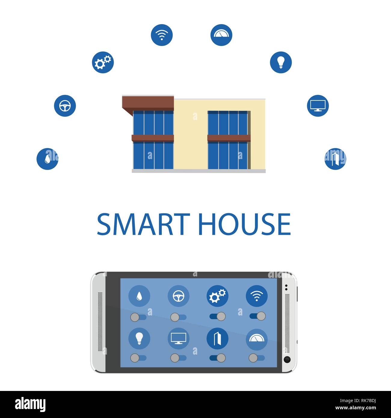Mobile phone Smart Home House app application concept. Home automation ...