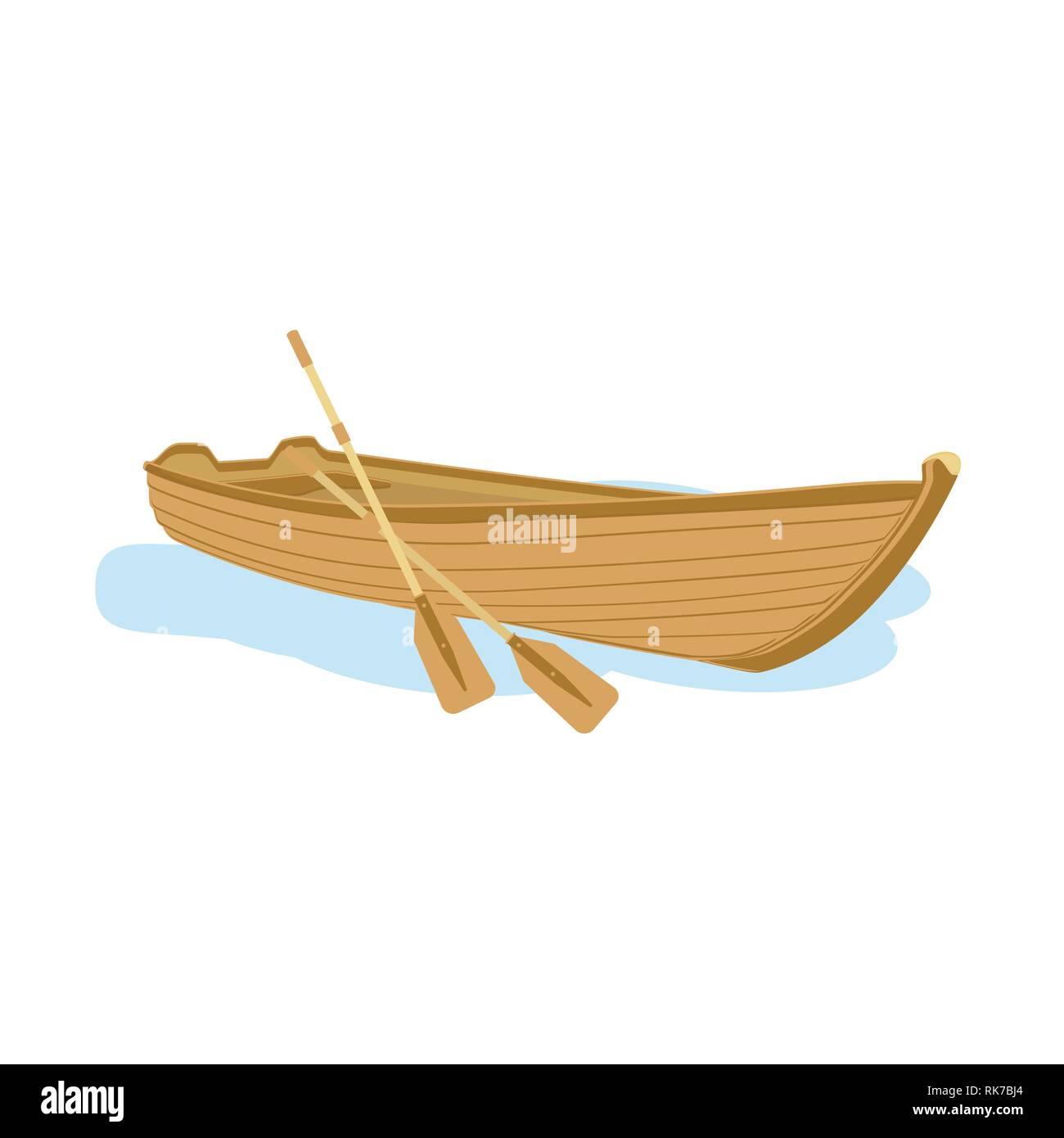 Wooden boat with oars vector illustration isolated on white. Stock Vector