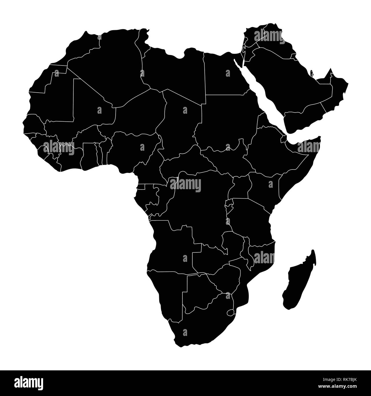 Vector illustration outline Africa map isolated on white background. African continent icon. Stock Vector