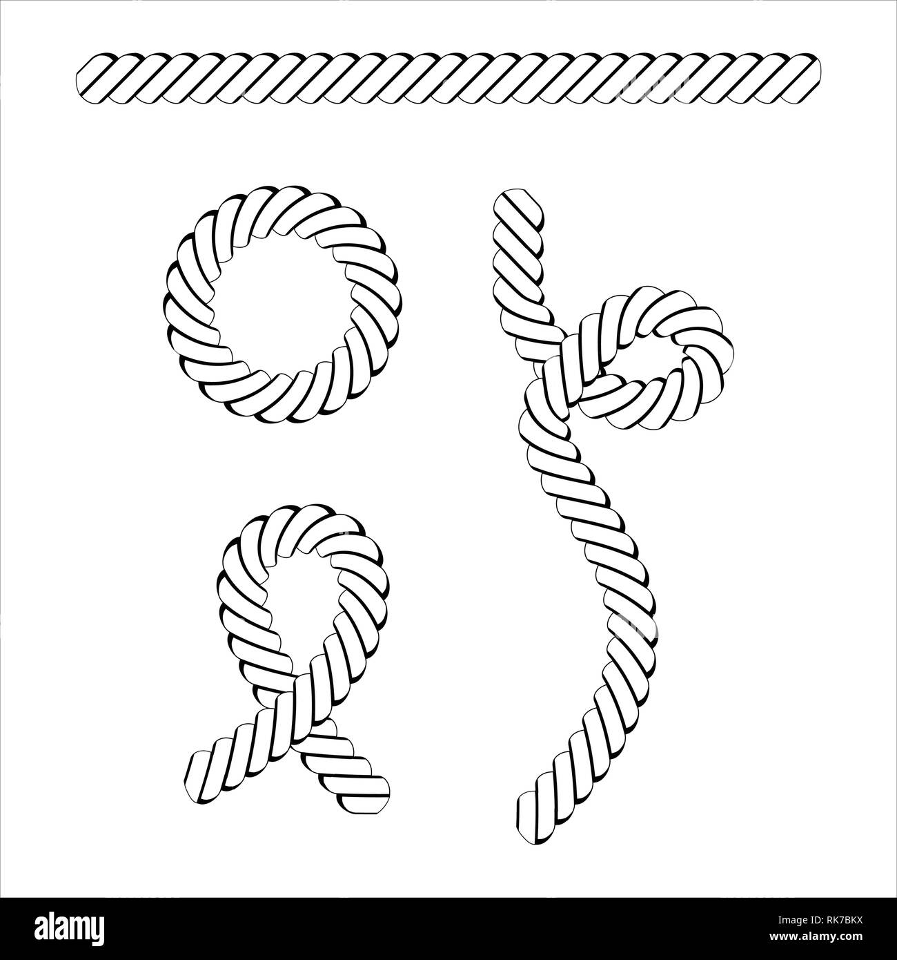 Vector illustration black and white rope nautical vector pattern