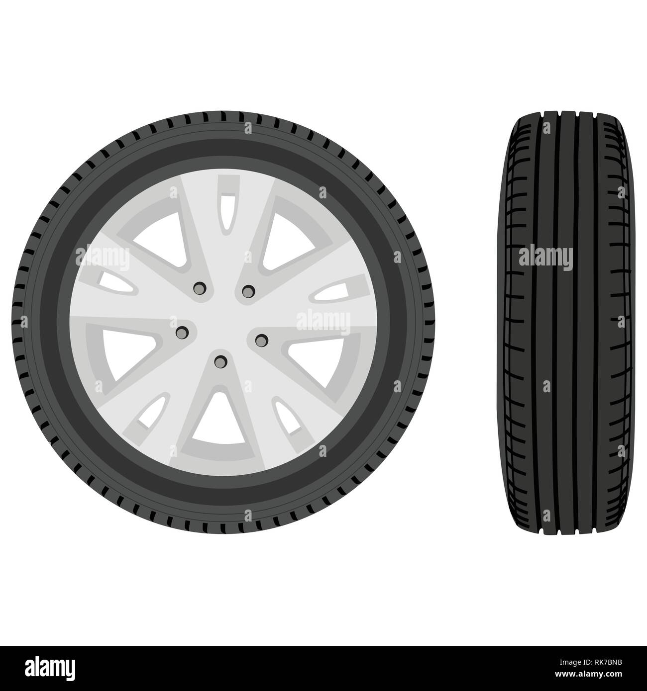 Vector illustration car wheel set isolated on white Stock Vector