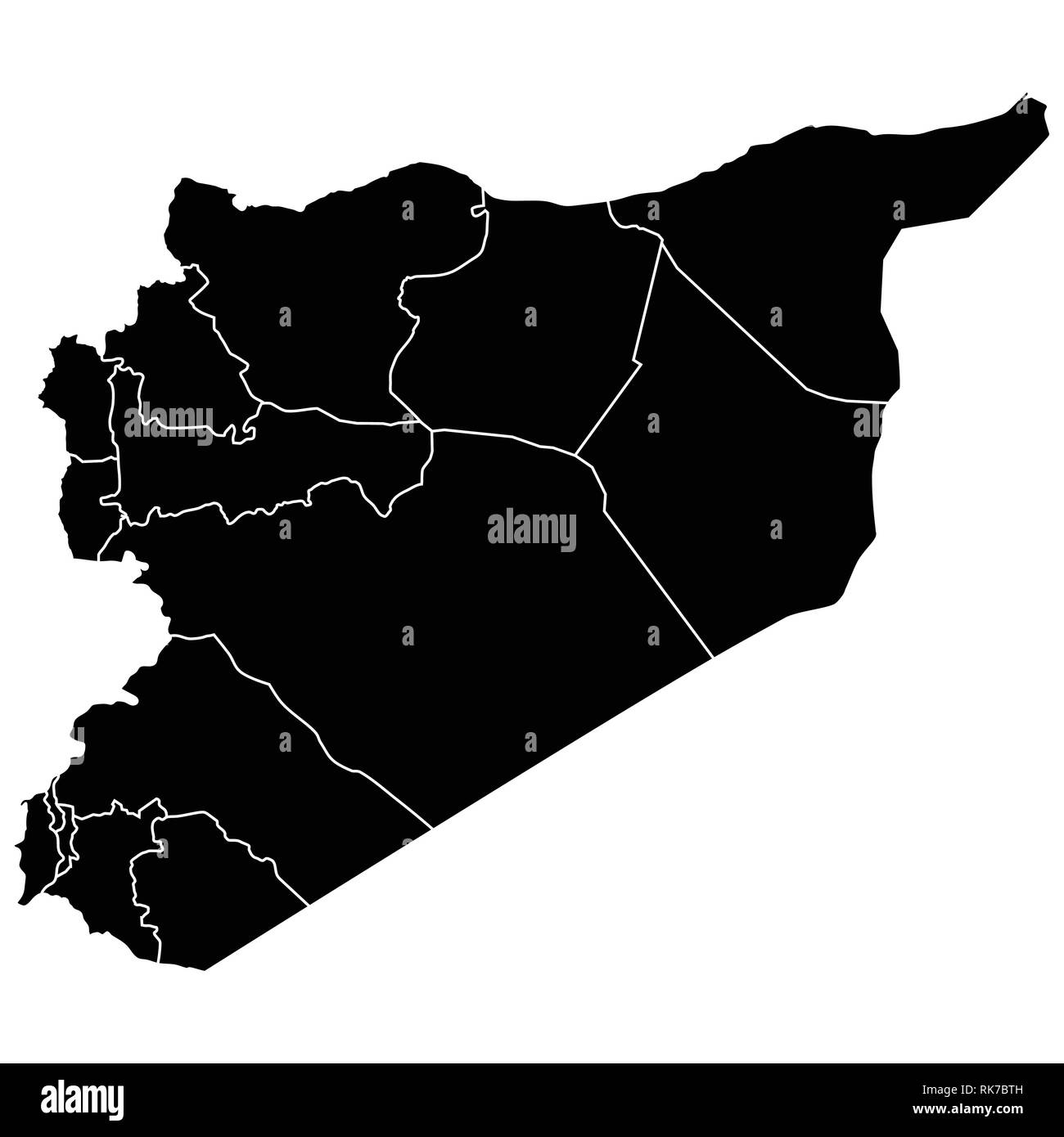 Vector illustration map of syria. Black silhouette Stock Vector